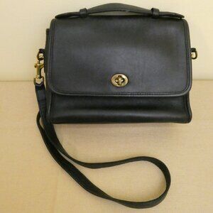 Coach 9870 Court Black Leather Turnlock Shoulder Bag Top Handle